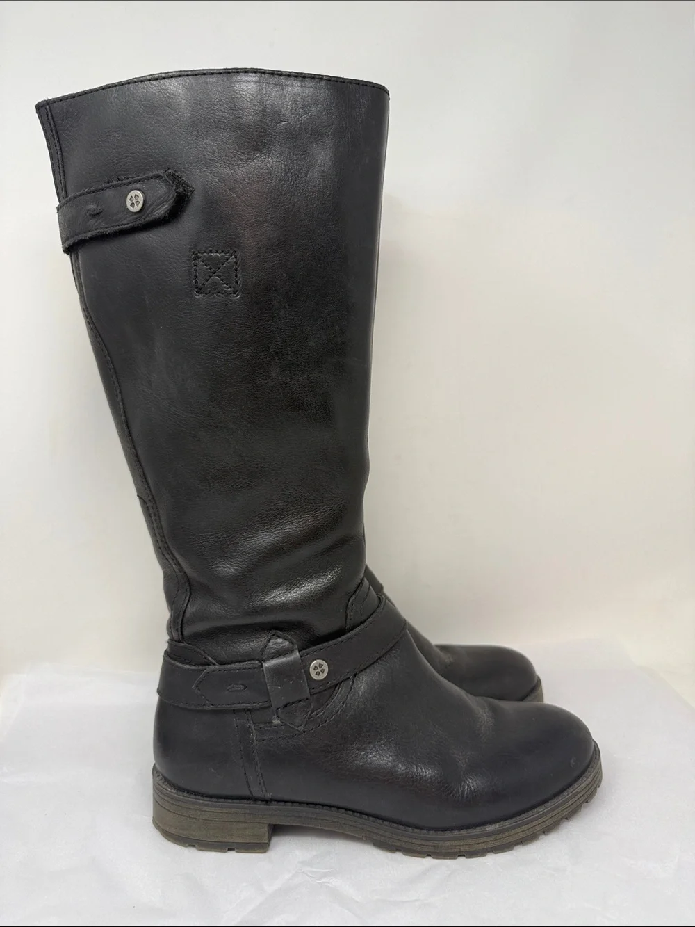 Naturalizer N5 Comfort Tanita Black Leather Riding Boots equestrian Lug soles